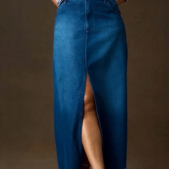 Anthropologie Pilcro Madi Front Slit Denim Maxi Skirt Raw Hem Blue - Picture 6 of 6